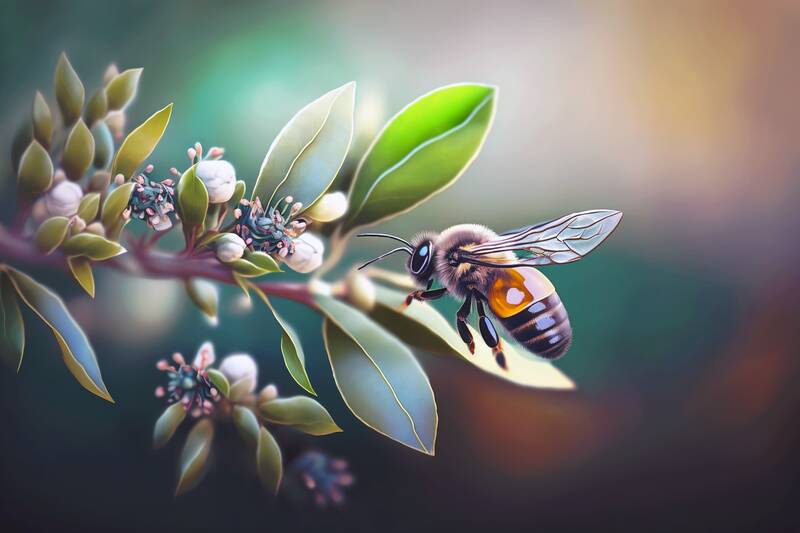 a bee on green tea tree